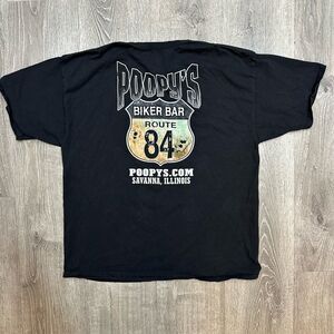 Poopy’s Biker Bar Savanna IL Shirt Skull Motorcycle Route 84 Black Mens Size 2XL